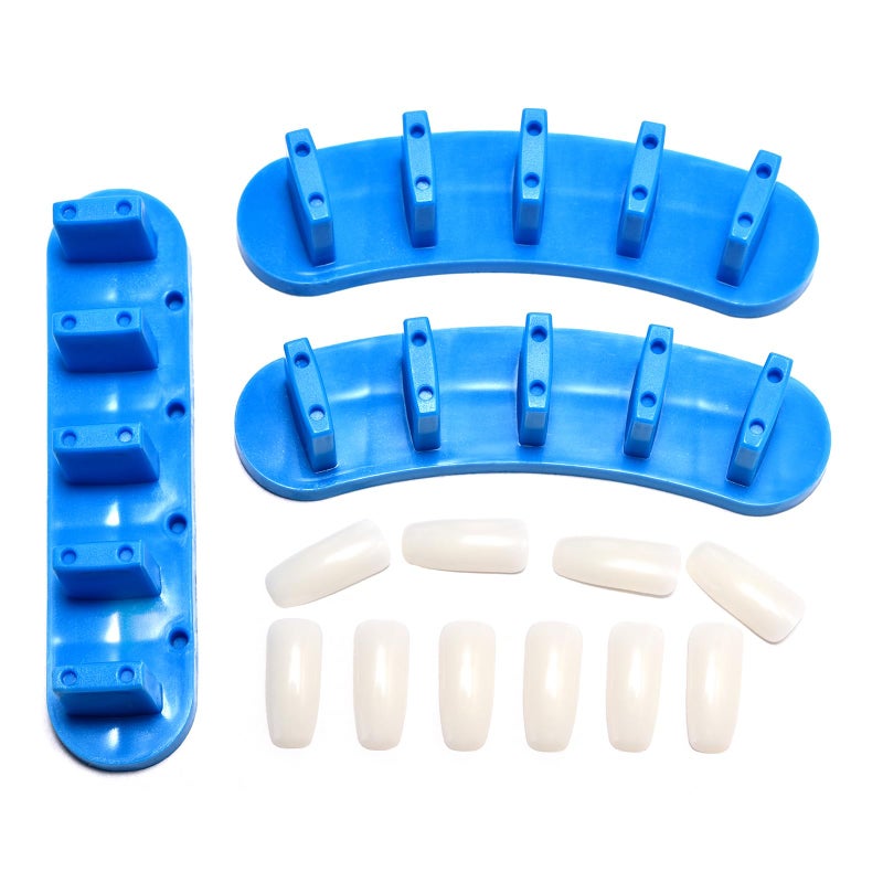 Rolabling 3 pcs False Nail Art Tips Practice Display Stand Tool with 10 pcs False Nail Tips for Gel Nail Polish DIY Nail Training Tools (Blue) - Image 1